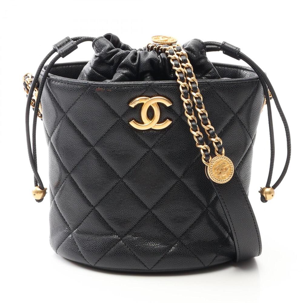 Chanel Matelassé Drawstring Bucket Bag Shoulder Handbag Caviar Skin (Grained ...